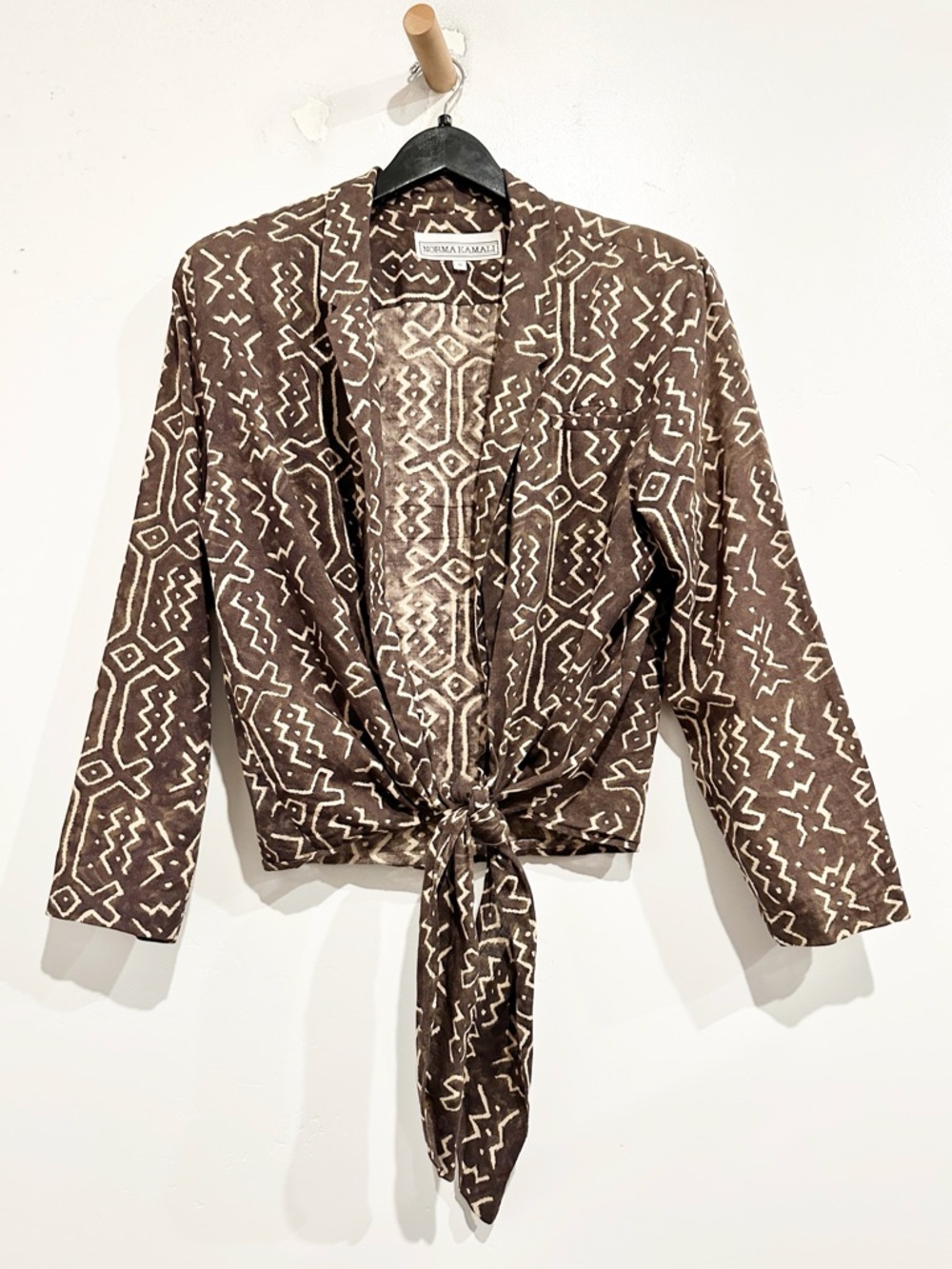 Norma Kamali Vintage 80's Mud Cloth Wrap Jacket Size Small